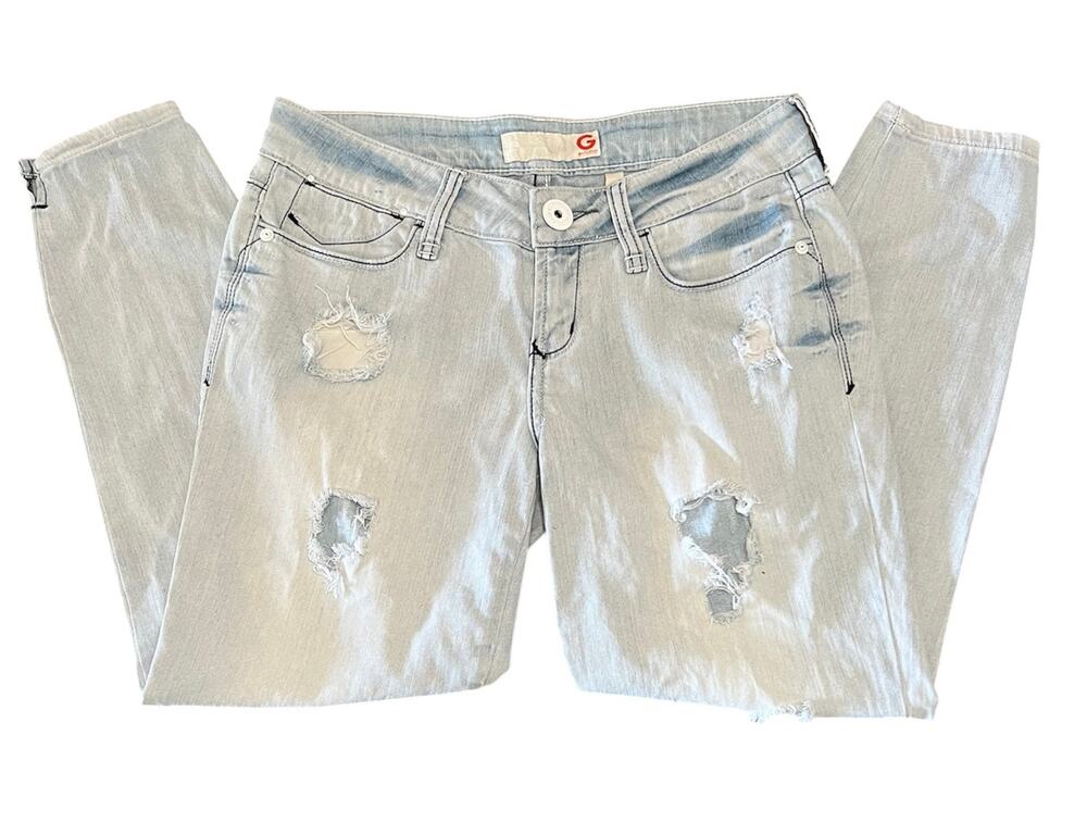 Guess Women’s Light Acid Wash Distressed Superskinny Jeans Size 27